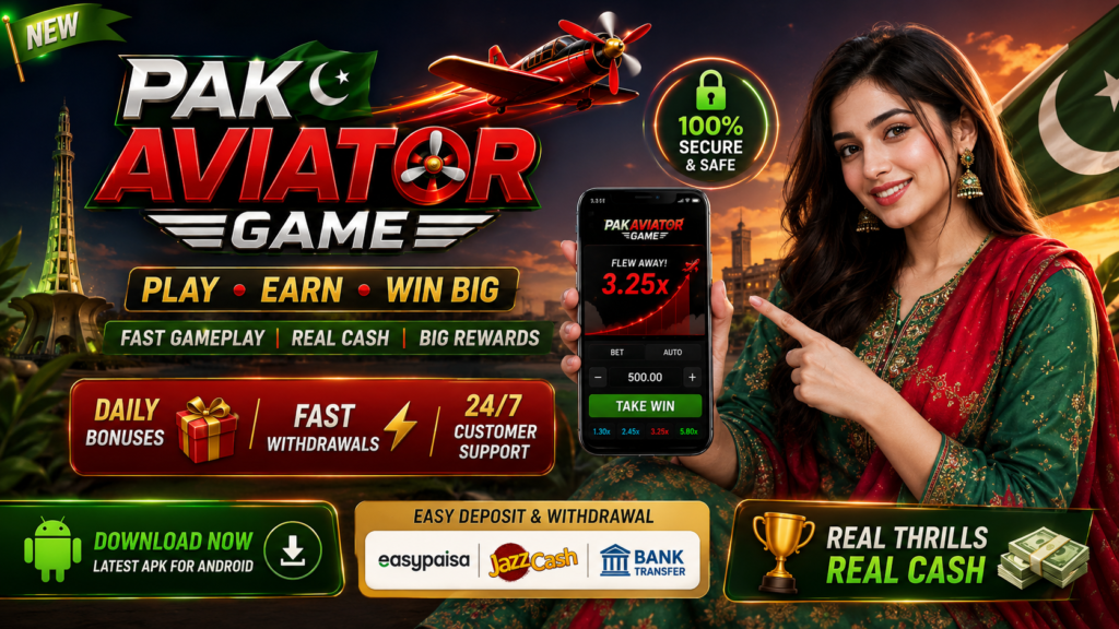 Pak Aviator Game APK download banner for Android users in Pakistan with secure deposits fast withdrawals and daily rewards